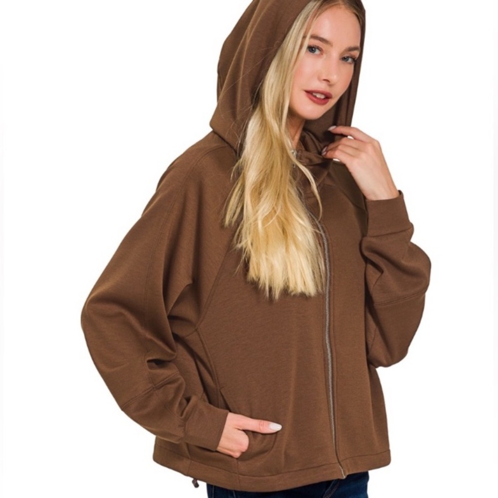 Zenana Outfitters Soft Scuba Chocolate Brown Hoodie & Wide Leg Joggers SET - Picture 5 of 5